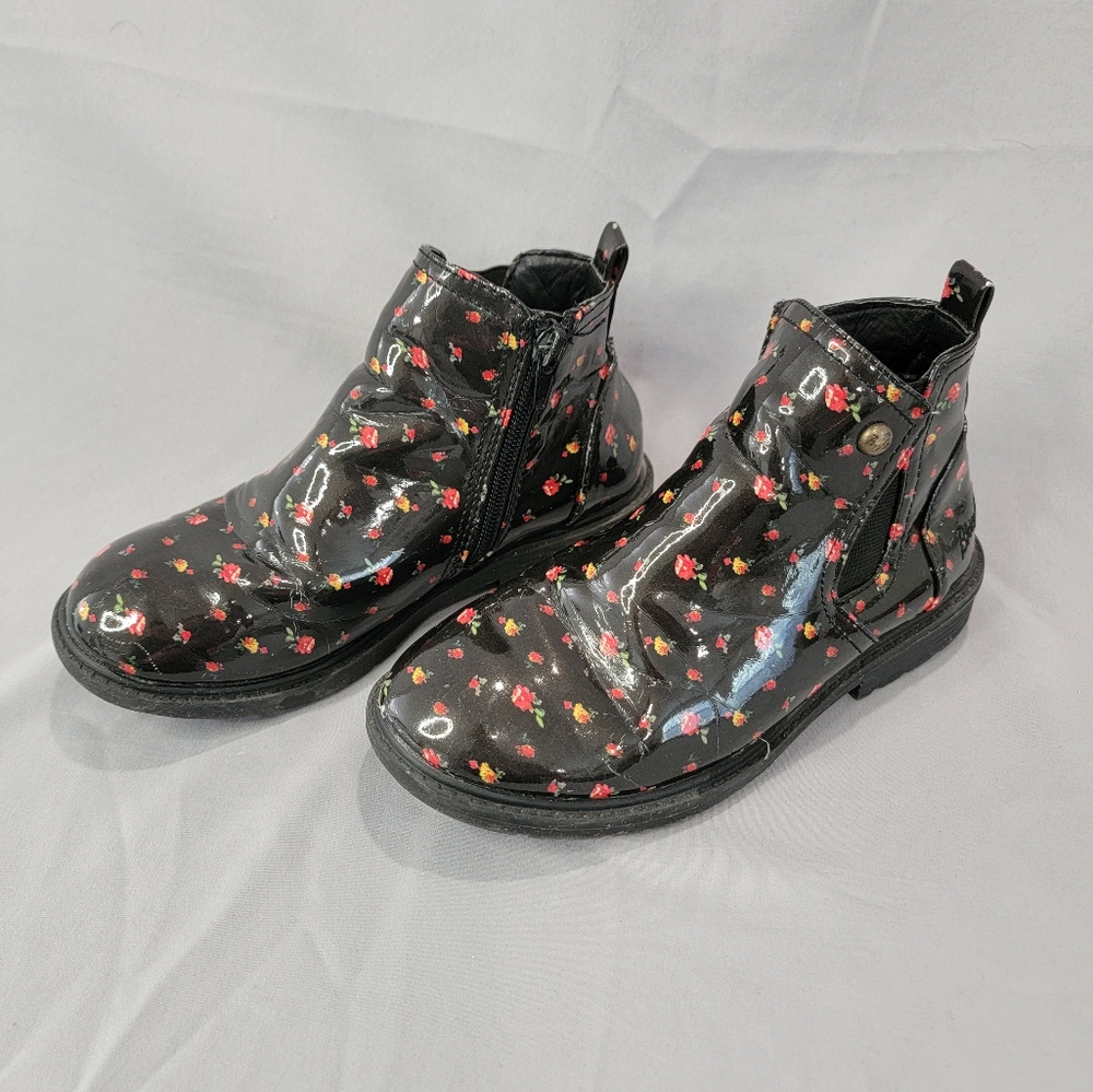 Girls Black Floral Ankle Boots
